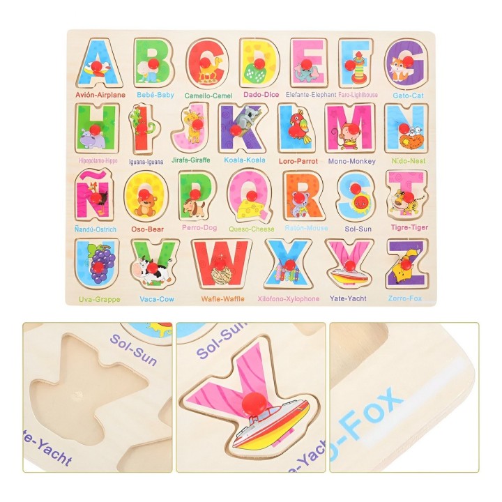 Tablero De Madera De Encastre Figura Lenguaje Multicolor