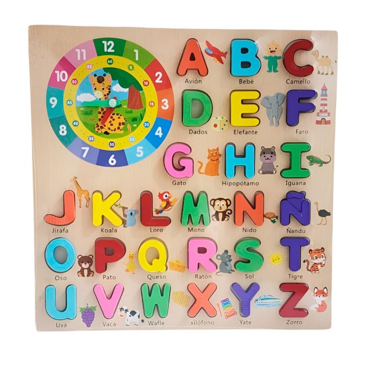 Juego Encastre Abecedario Figura Reloj Didactico Aprendizaje