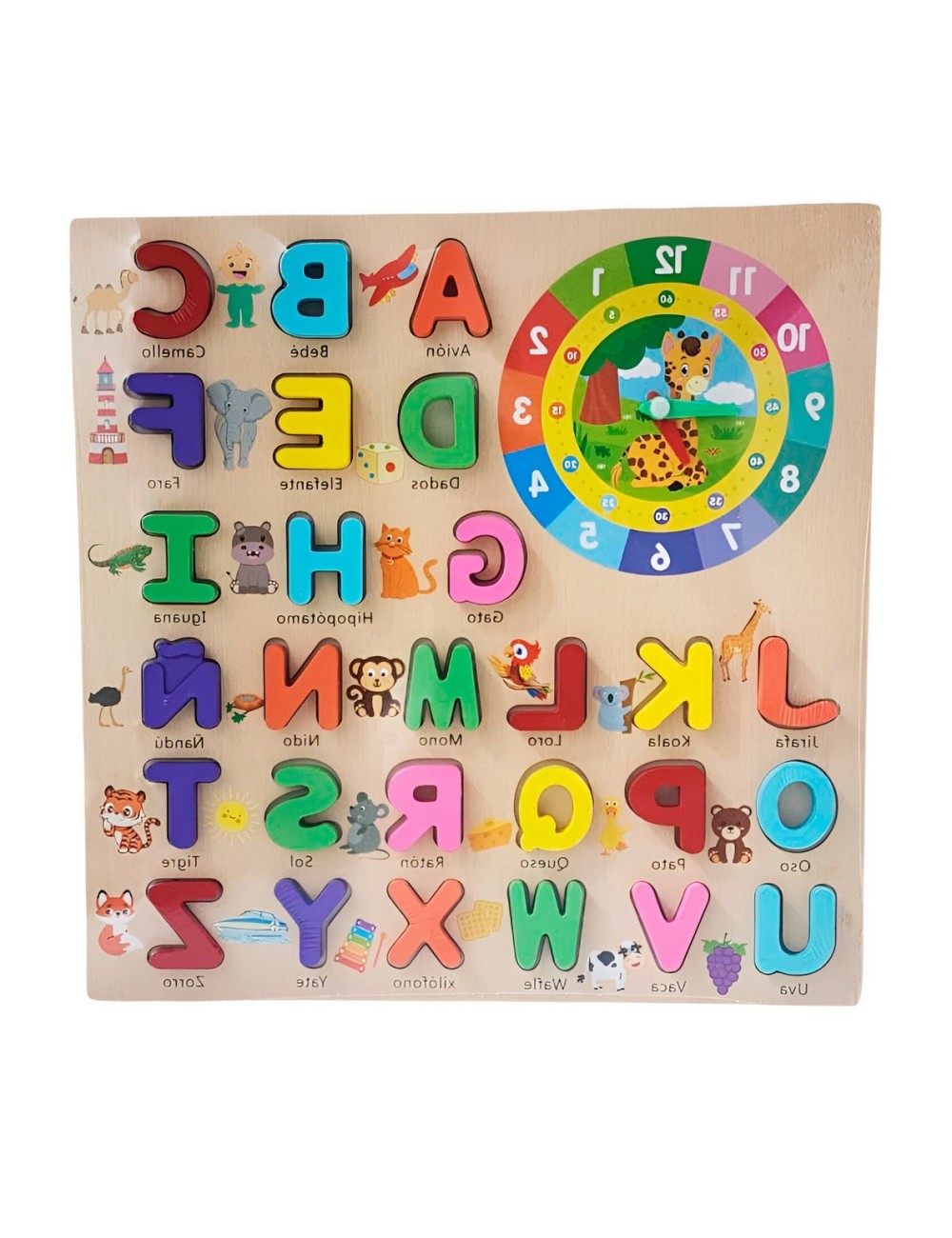 Juego Encastre Abecedario Figura Reloj Didactico Aprendizaje