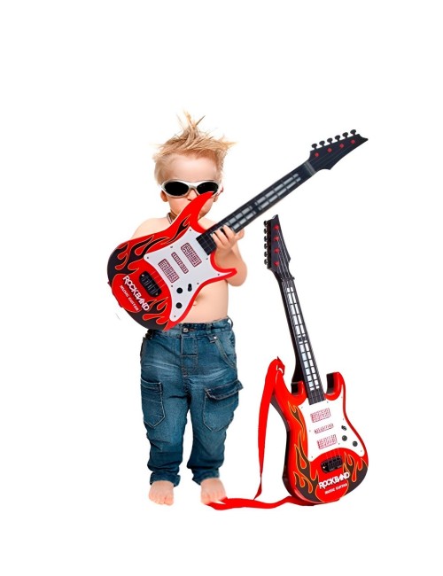 Guitarra De Juguete Niños Rock Luces Sonido Unisex + Bateria
