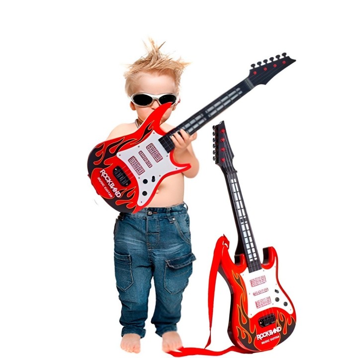 Guitarra De Juguete Niños Rock Luces Sonido Unisex + Bateria