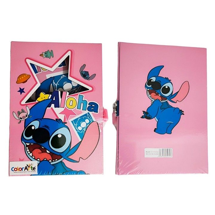 Agenda Libreta Diario Privado Stitch Aloha Llaves Y Candado