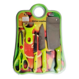 Set De Cuchillos 5pz Tijera Y Cortador Papa + Tabla De Picar