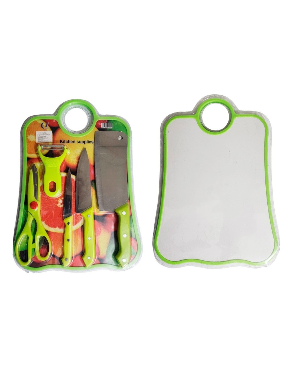 Set De Cuchillos 5pz Tijera Y Cortador Papa + Tabla De Picar