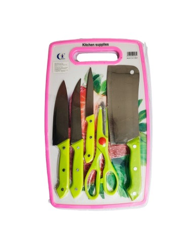 Set De Cuchillos 5pz Tijera + Tabla De Picar