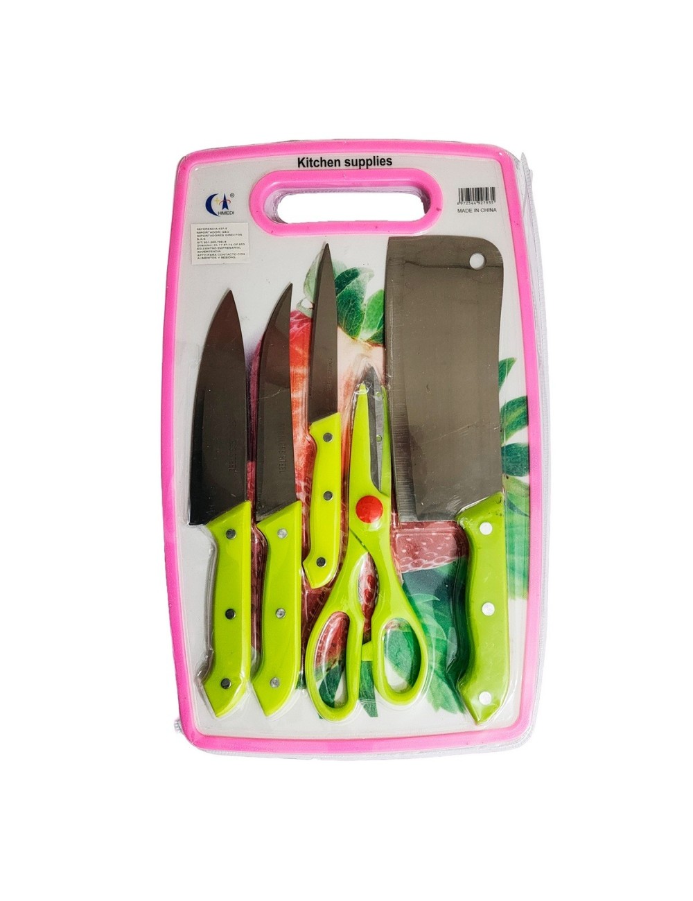 Set De Cuchillos 5pz Tijera + Tabla De Picar