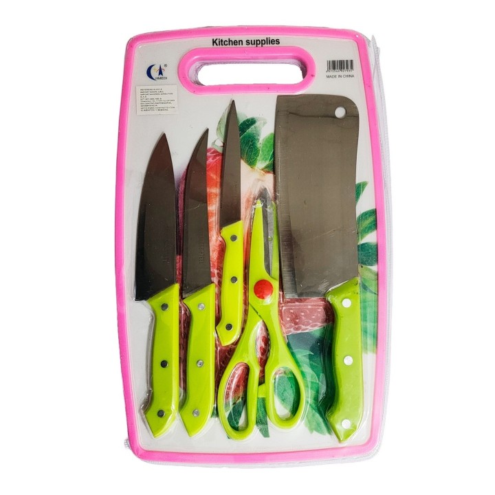 Set De Cuchillos 5pz Tijera + Tabla De Picar