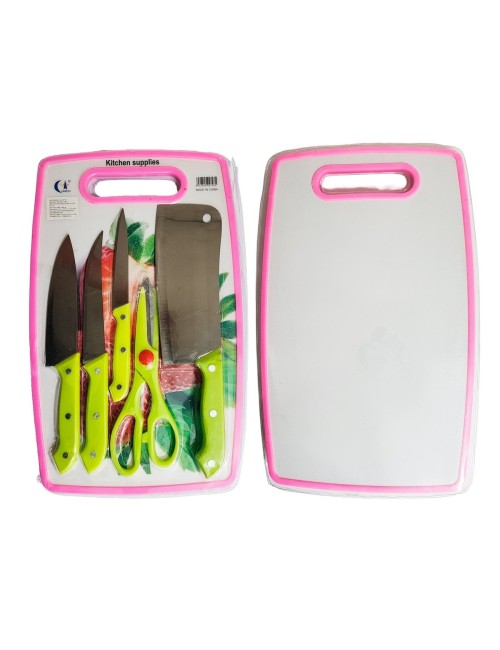 Set De Cuchillos 5pz Tijera + Tabla De Picar