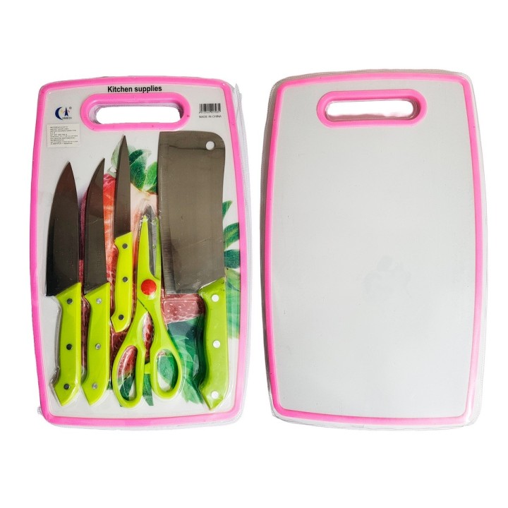 Set De Cuchillos 5pz Tijera + Tabla De Picar