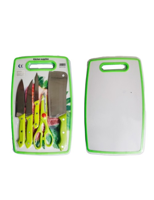 Set De Cuchillos 5pz Tijera + Tabla De Picar