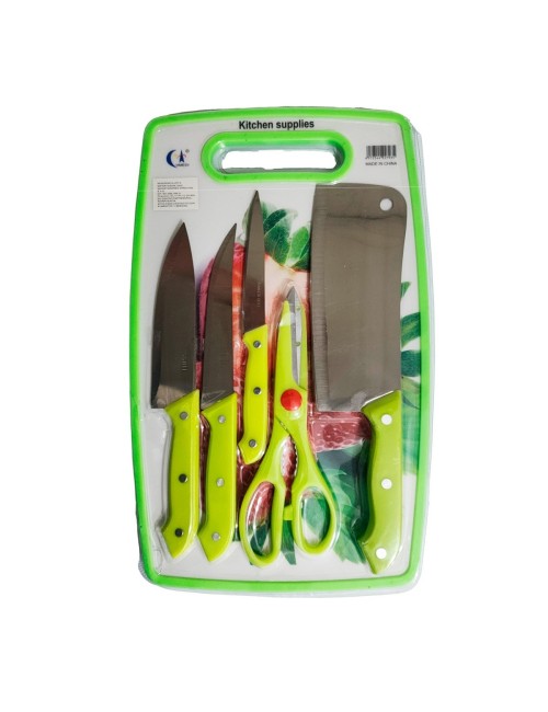 Set De Cuchillos 5pz Tijera + Tabla De Picar