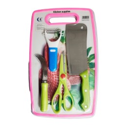Set De Cuchillos 4pz Tijera Y Cortador Papa + Tabla De Picar