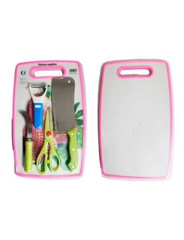 Set De Cuchillos 4pz Tijera Y Cortador Papa + Tabla De Picar