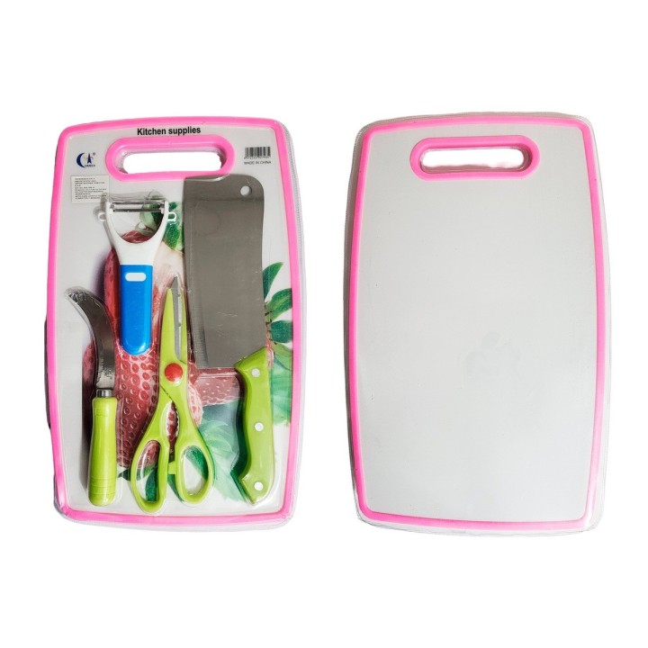 Set De Cuchillos 4pz Tijera Y Cortador Papa + Tabla De Picar