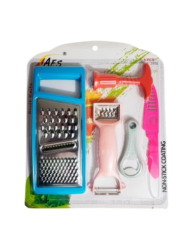 Set Rayador Picador Sacacorcho Cuchillo Utencilio Cocina