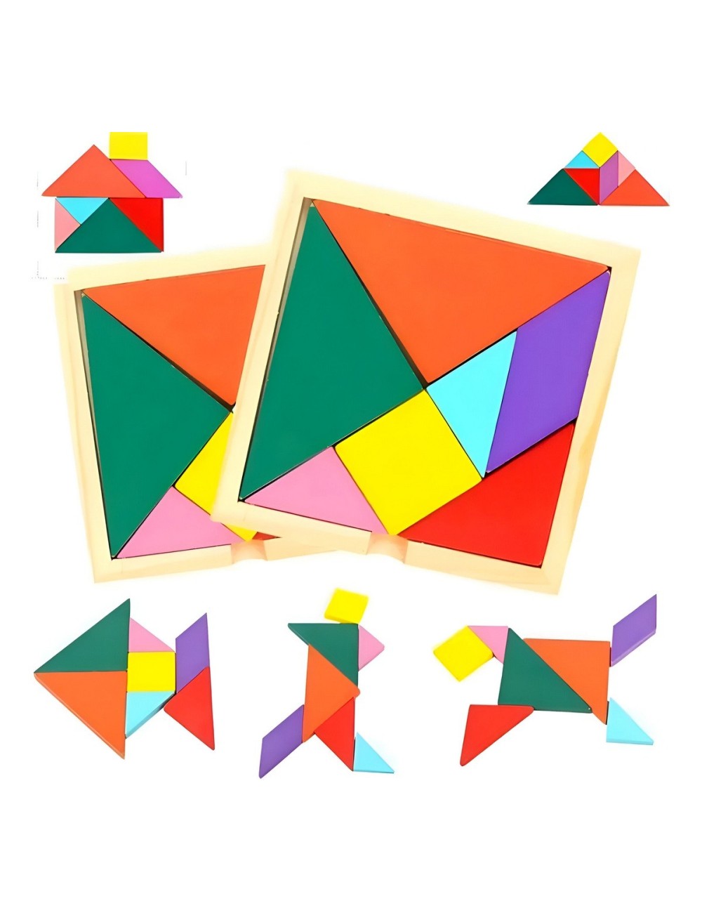 Juego Mesa Tangram Madera Aprendizaje Cognitivo Pequeño