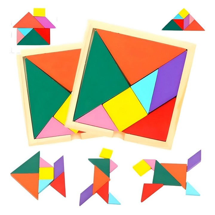 Juego Mesa Tangram Madera Aprendizaje Cognitivo Mediano