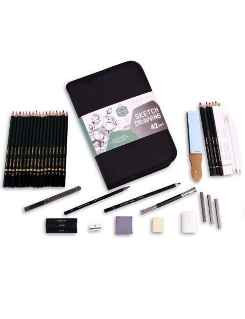 Set De Lapiz De Dibujo Profesionales Y Accesorios + Estuche