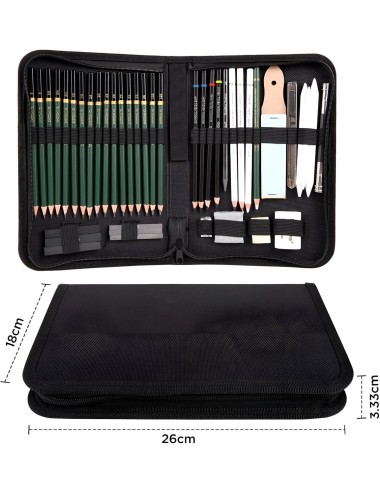 Set De Lapiz De Dibujo Profesionales Y Accesorios + Estuche