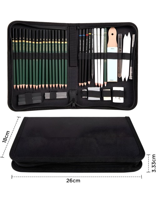 Set De Lapiz De Dibujo Profesionales Y Accesorios + Estuche