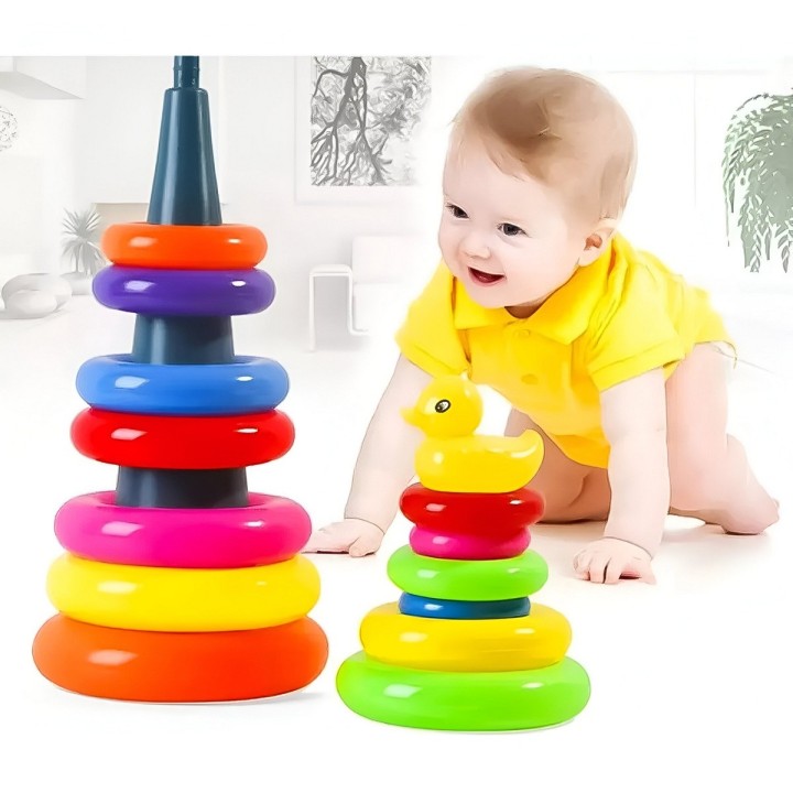 Juego Torre Aros Encastre Pato Cuac Motricidad De Bebe