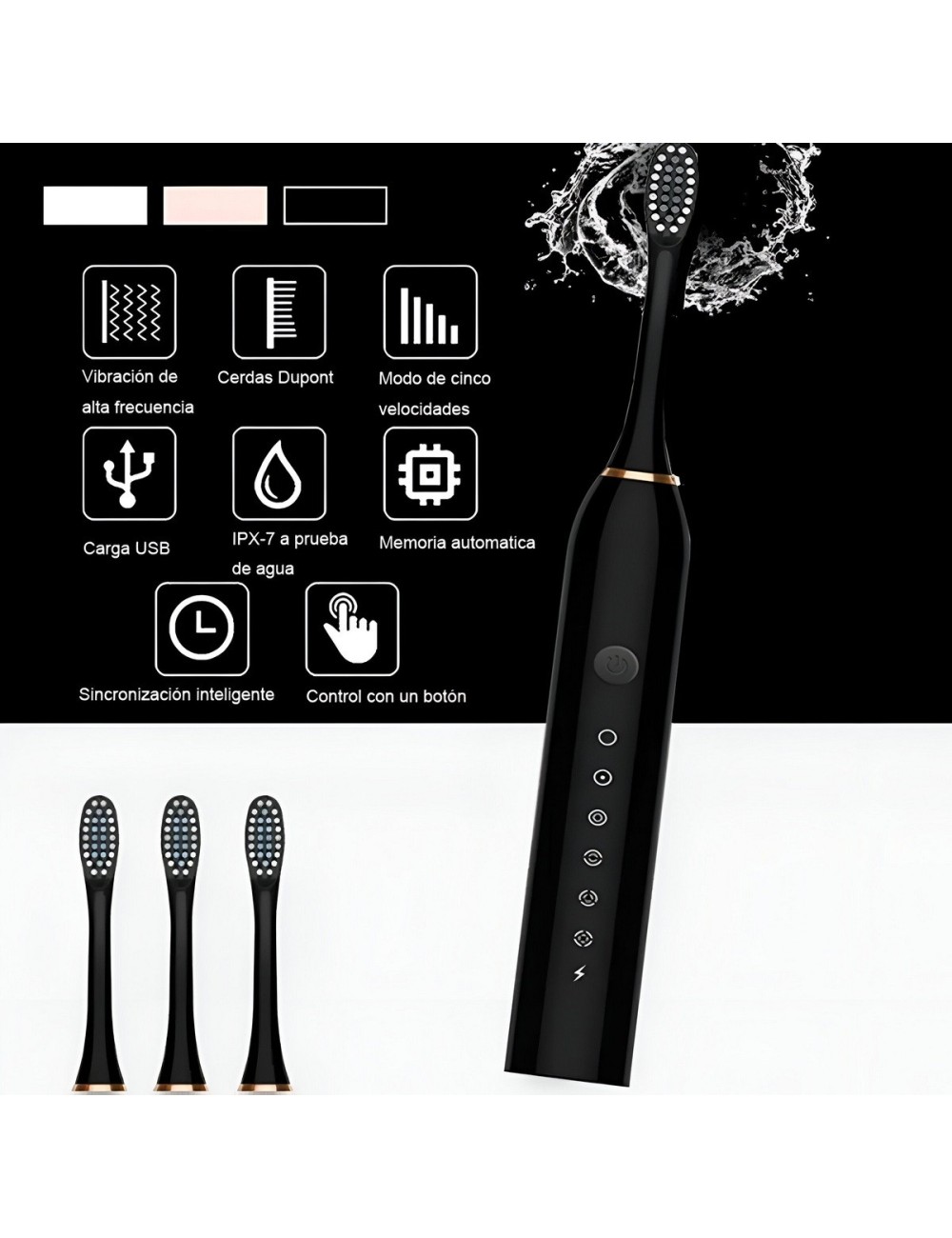 Cepillo Electrico Recargable Portatil + 3 Cabezales Unisex