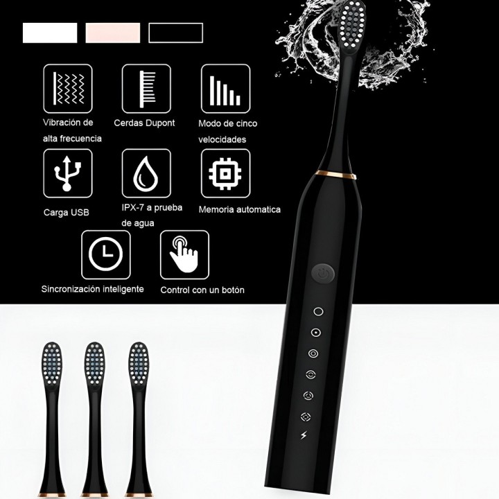Cepillo Electrico Recargable Portatil + 3 Cabezales Unisex