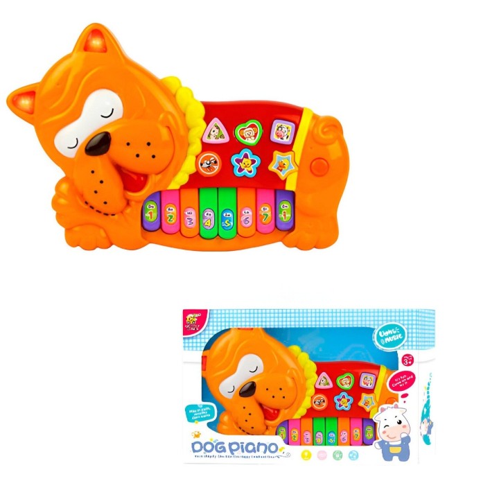 Piano Perro Bulldog Interactivo Luz Notas Juguete + Bateria