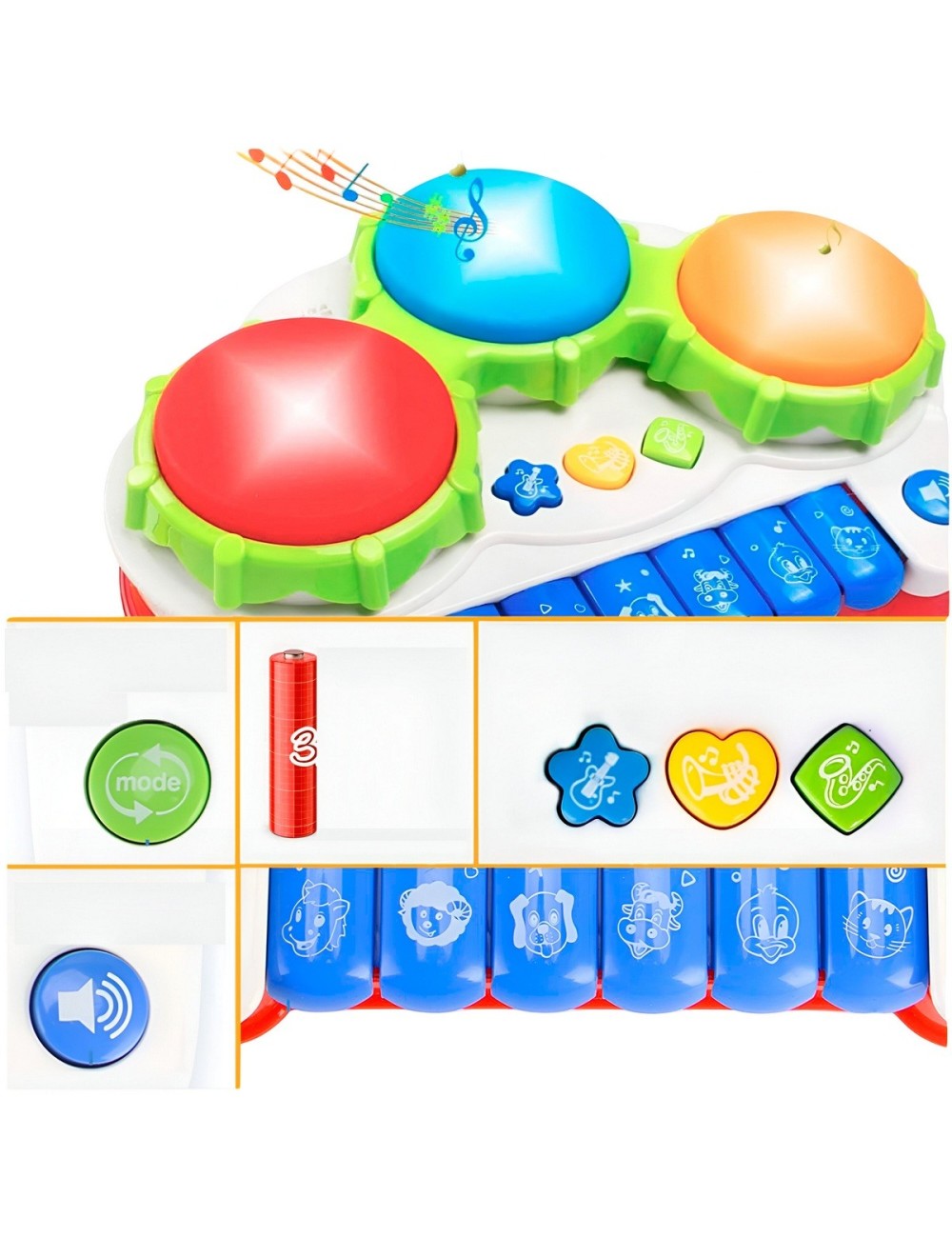 Piano Tambor Interactivo Luz Sonidos Juguete + Bateria