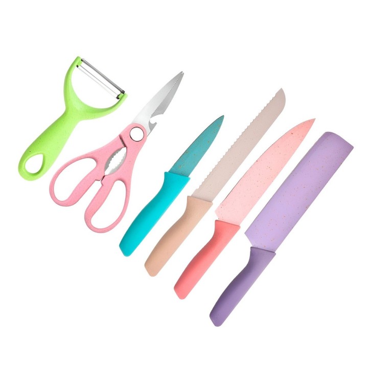 Set De Cuchillos Utensilios Multicolor Tijera Pelador