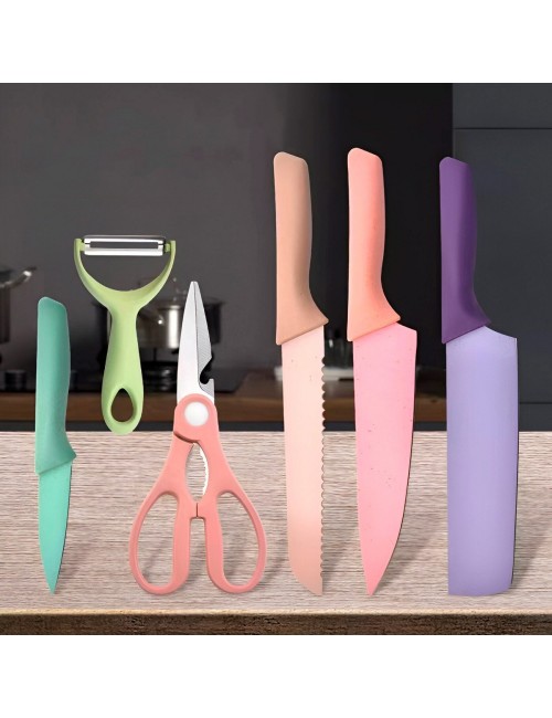 Set De Cuchillos Utensilios Multicolor Tijera Pelador