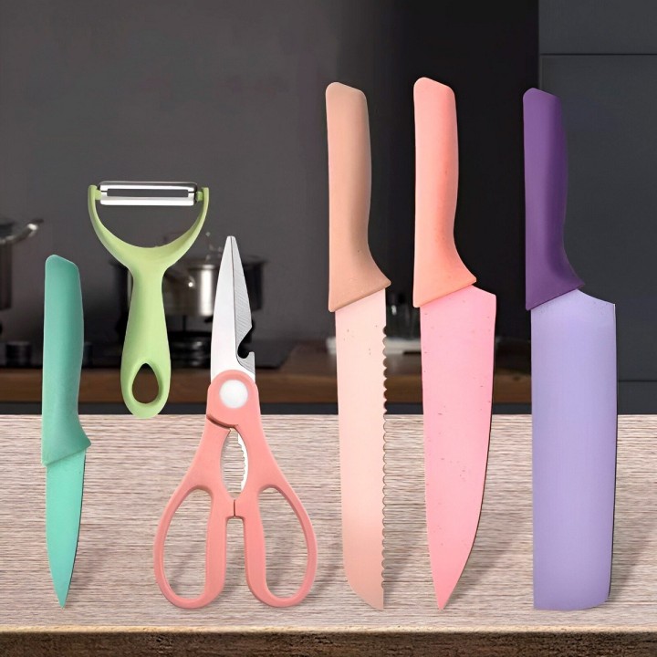 Set De Cuchillos Utensilios Multicolor Tijera Pelador