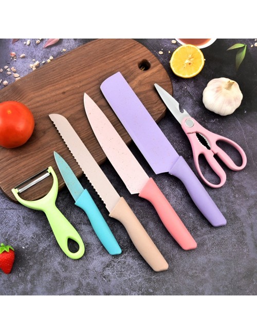 Set De Cuchillos Utensilios Multicolor Tijera Pelador