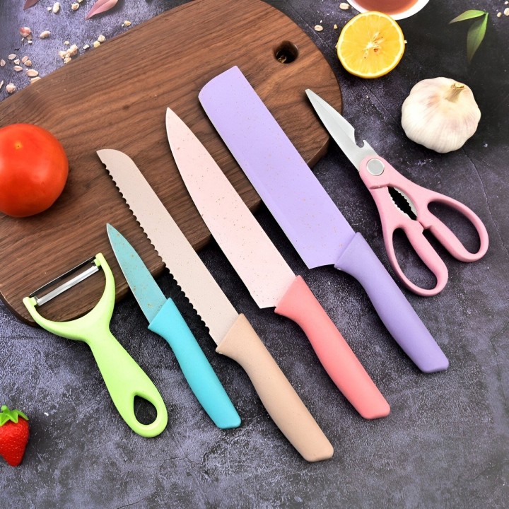 Set De Cuchillos Utensilios Multicolor Tijera Pelador