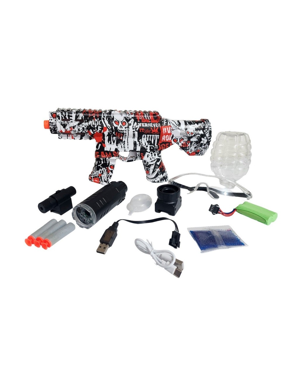 Pistola Ametralladora Lanza Dardos Nerf + Hidrogel Con Gafas