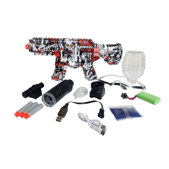 Pistola Ametralladora Lanza Dardos Nerf + Hidrogel Con Gafas
