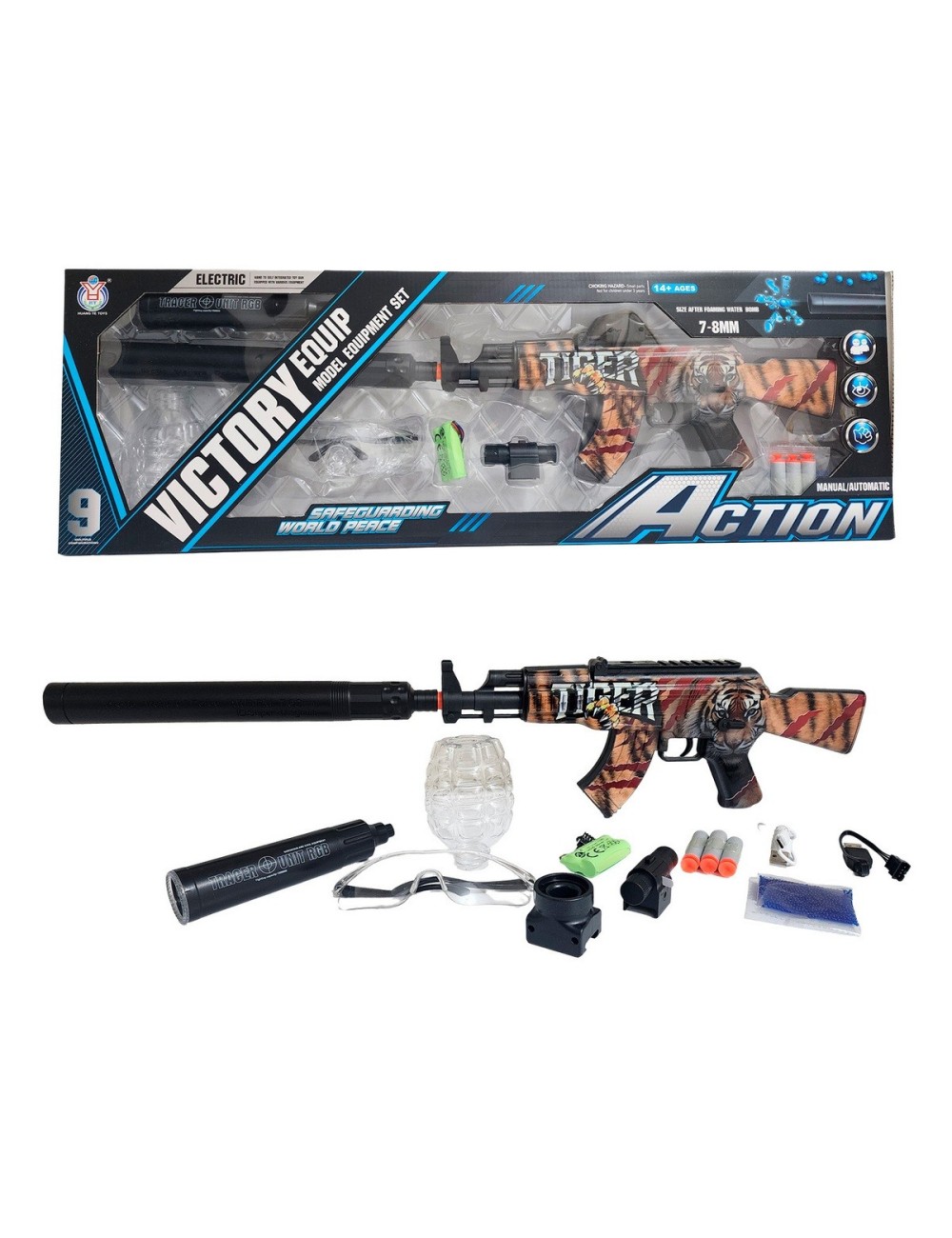 Pistola Ametralladora Equip Dardos Nerf + Hidrogel Gafas