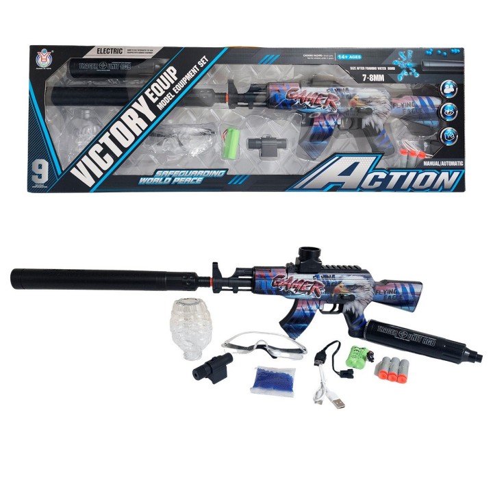 Pistola Ametralladora Equip Dardos Nerf + Hidrogel Gafas