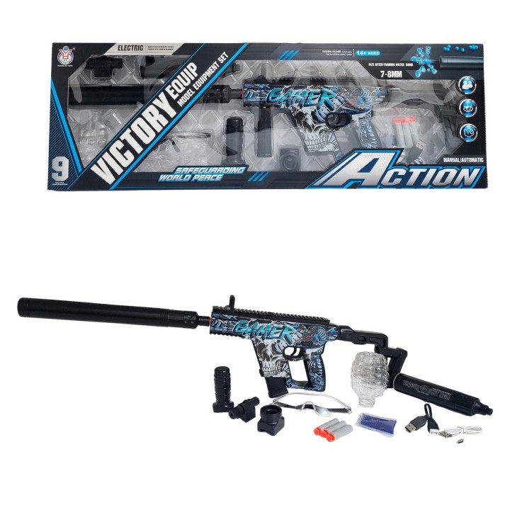 Pistola Ametralladora Gamer Dardos Nerf + Hidrogel Gafas