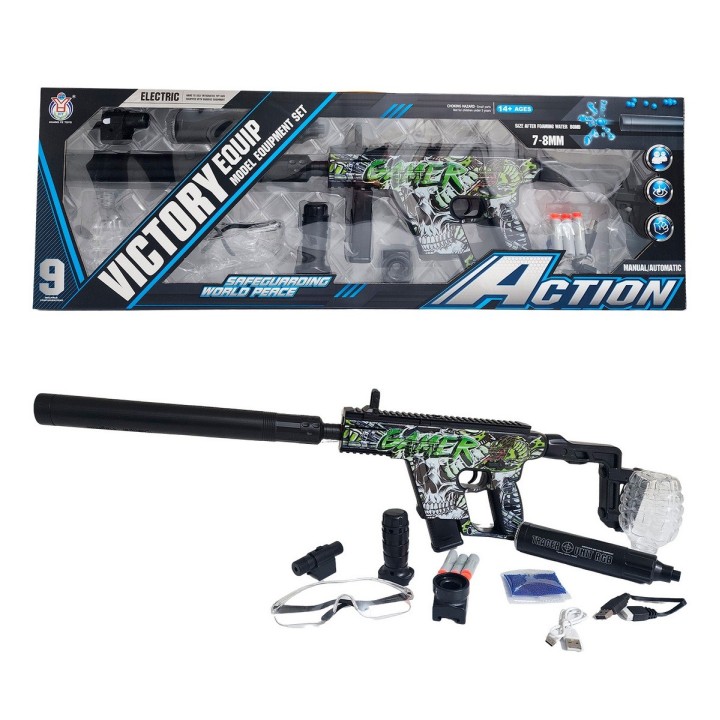 Pistola Ametralladora Gamer Dardos Nerf + Hidrogel Gafas