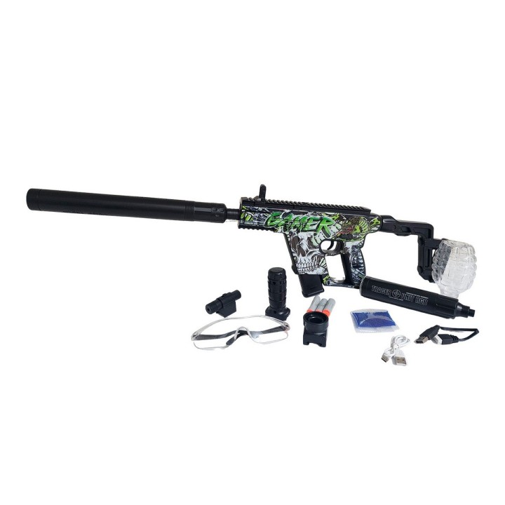 Pistola Ametralladora Gamer Dardos Nerf + Hidrogel Gafas