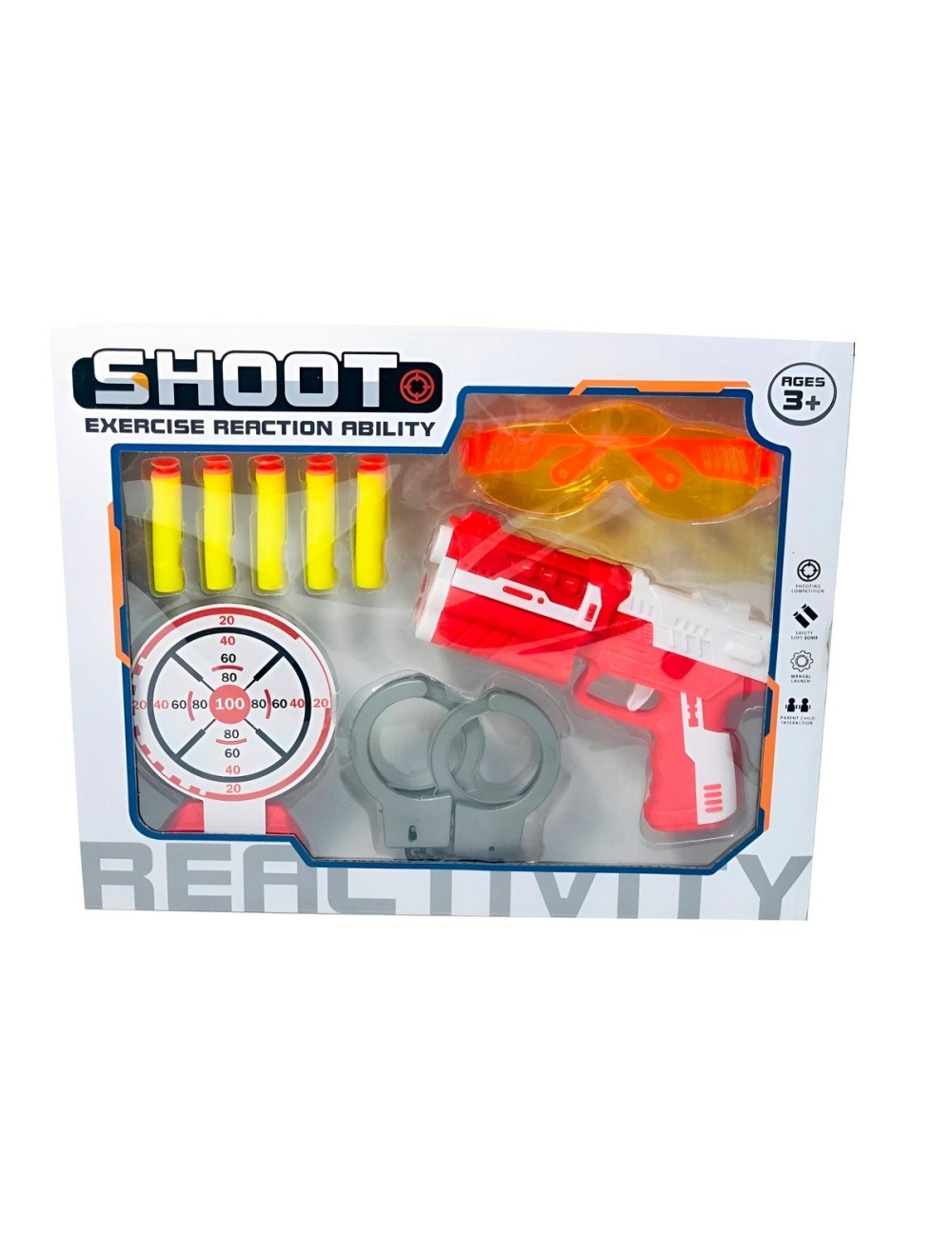 Pistola Lanza Dardos Nerf Multiples + Tiro Al Blanco Gafas