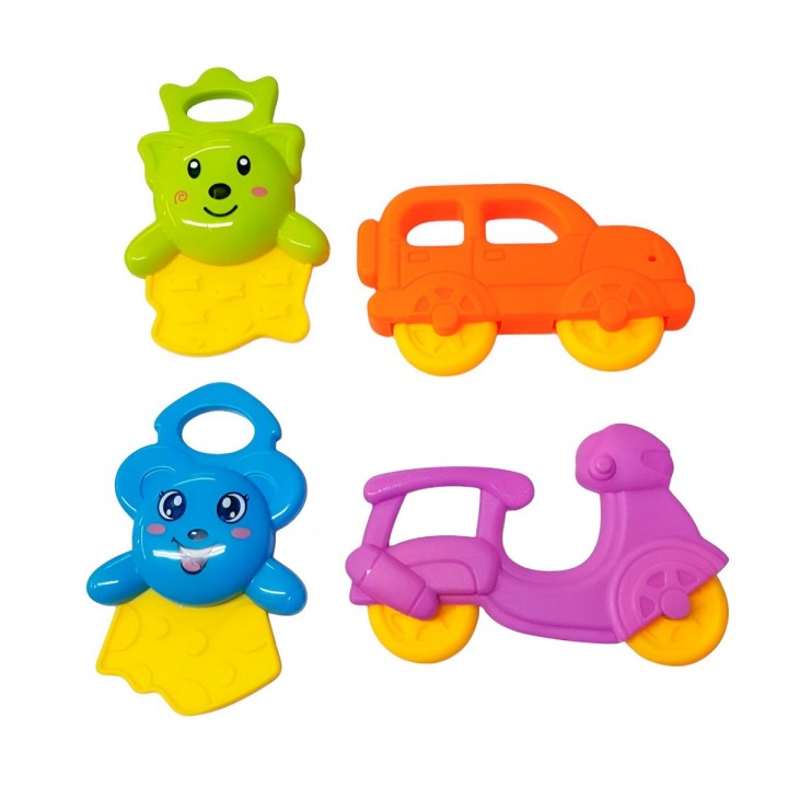 Set De Sonajeros Con Mordedor Juguete Aprendizaje Bebe X 4 U