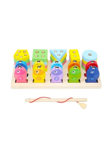 Juego De Pesca Iman Juguete Madera Figuras Peces Colores