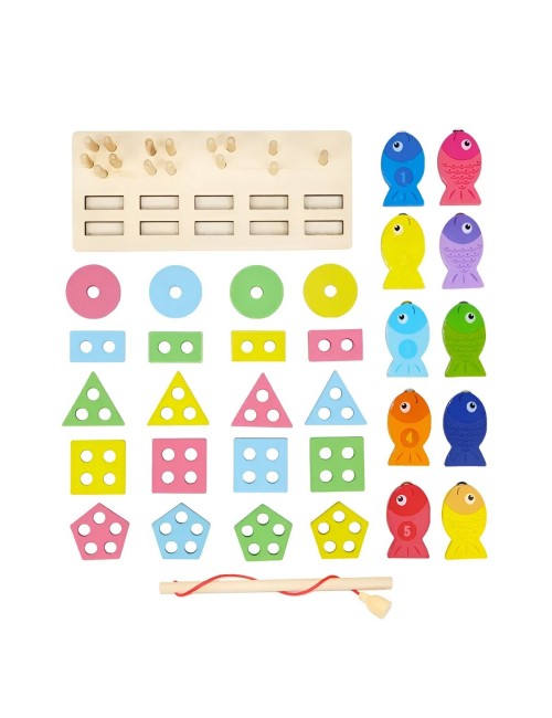 Juego De Pesca Iman Juguete Madera Figuras Peces Colores