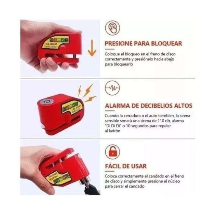 Candado-alarma Freno Disco Seguridad Para Motocicleta Y Bici