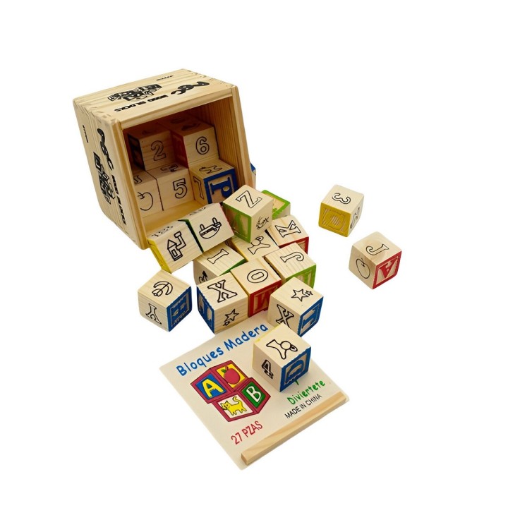 Juego De Madera Cubo De Aprendizaje Figuras Numeros Letras