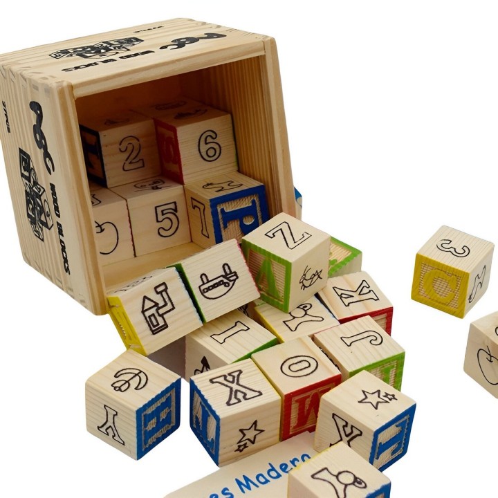 Juego De Madera Cubo De Aprendizaje Figuras Numeros Letras