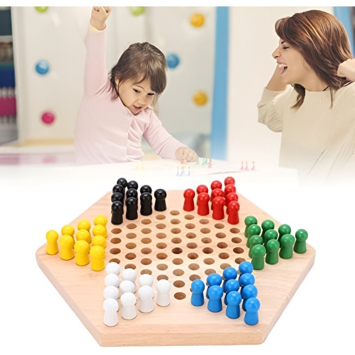 Juego De Mesa Damas Chinas En Madera Colores Interactivo