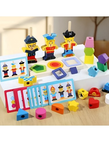 Juego De Mesa Madera Encastre Figuras Patrones Didactico
